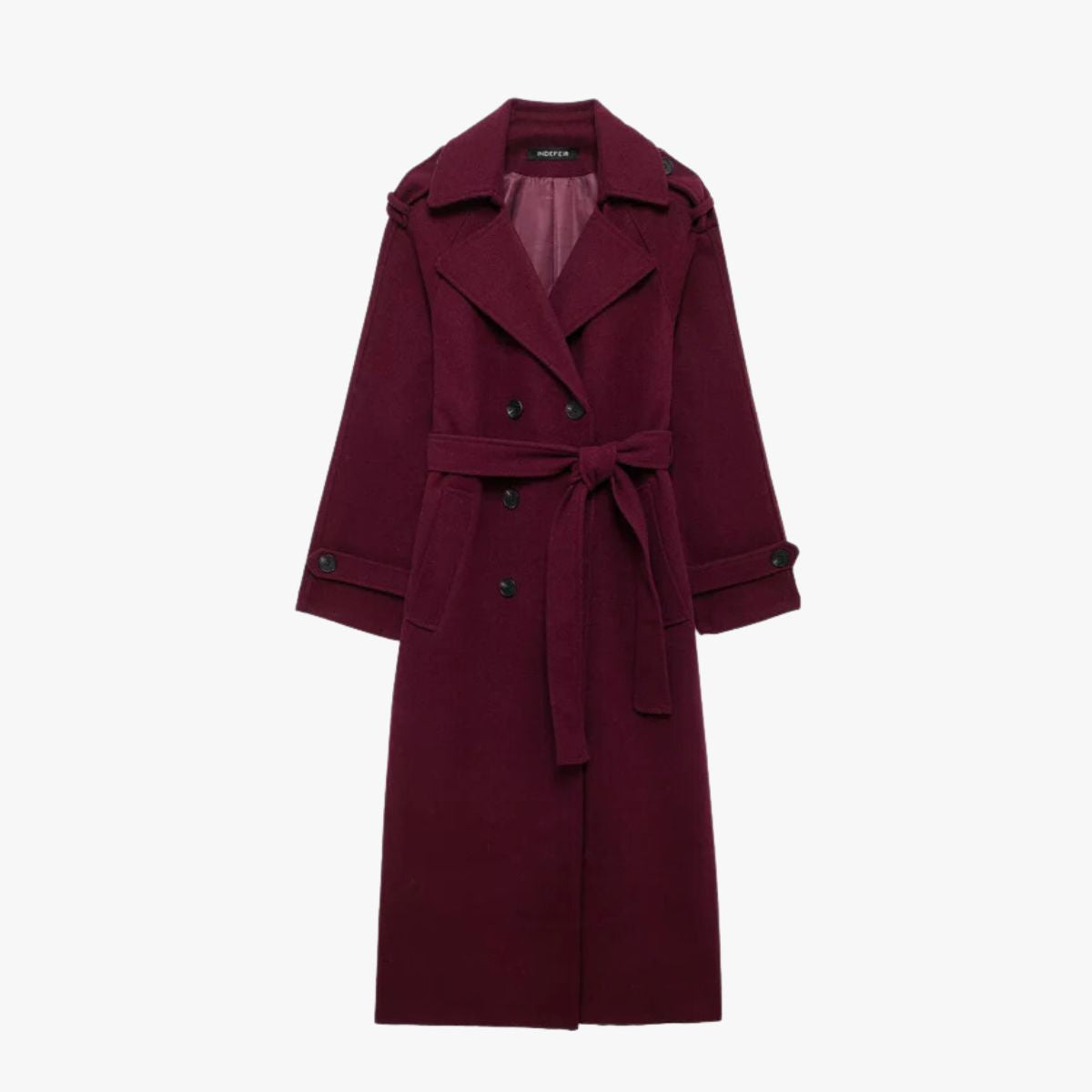 Trench-coat élégant bordeaux à ceinture - BerlinGlamour