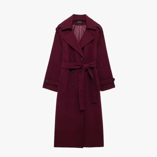 Trench-coat élégant bordeaux à ceinture - BerlinGlamour