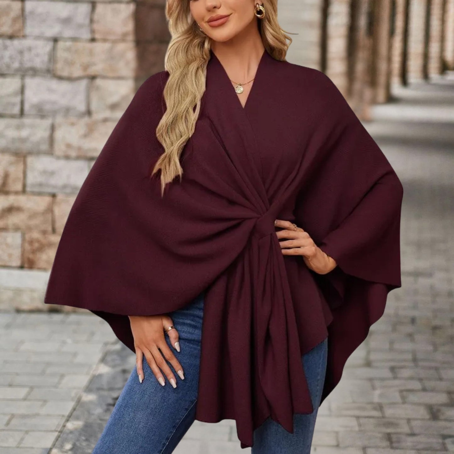Top femme cape décolleté avec nœud devant