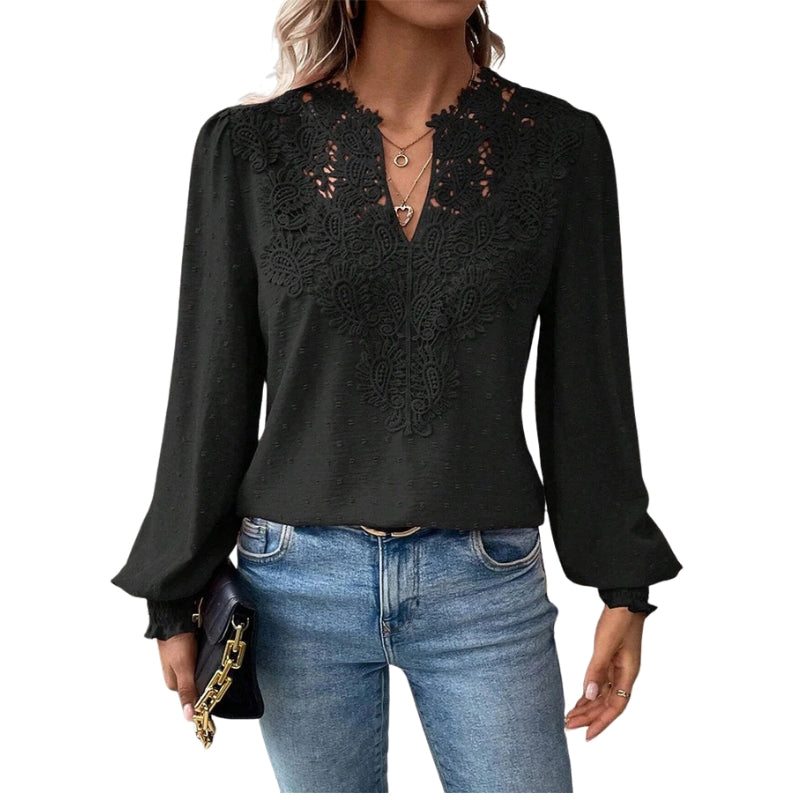 Blouse Femme Manches Longues en Dentelle Chic