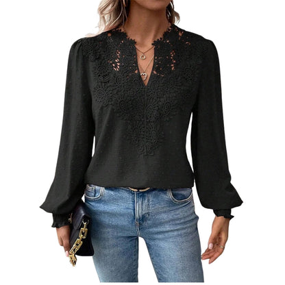 Blouse Femme Manches Longues en Dentelle Chic