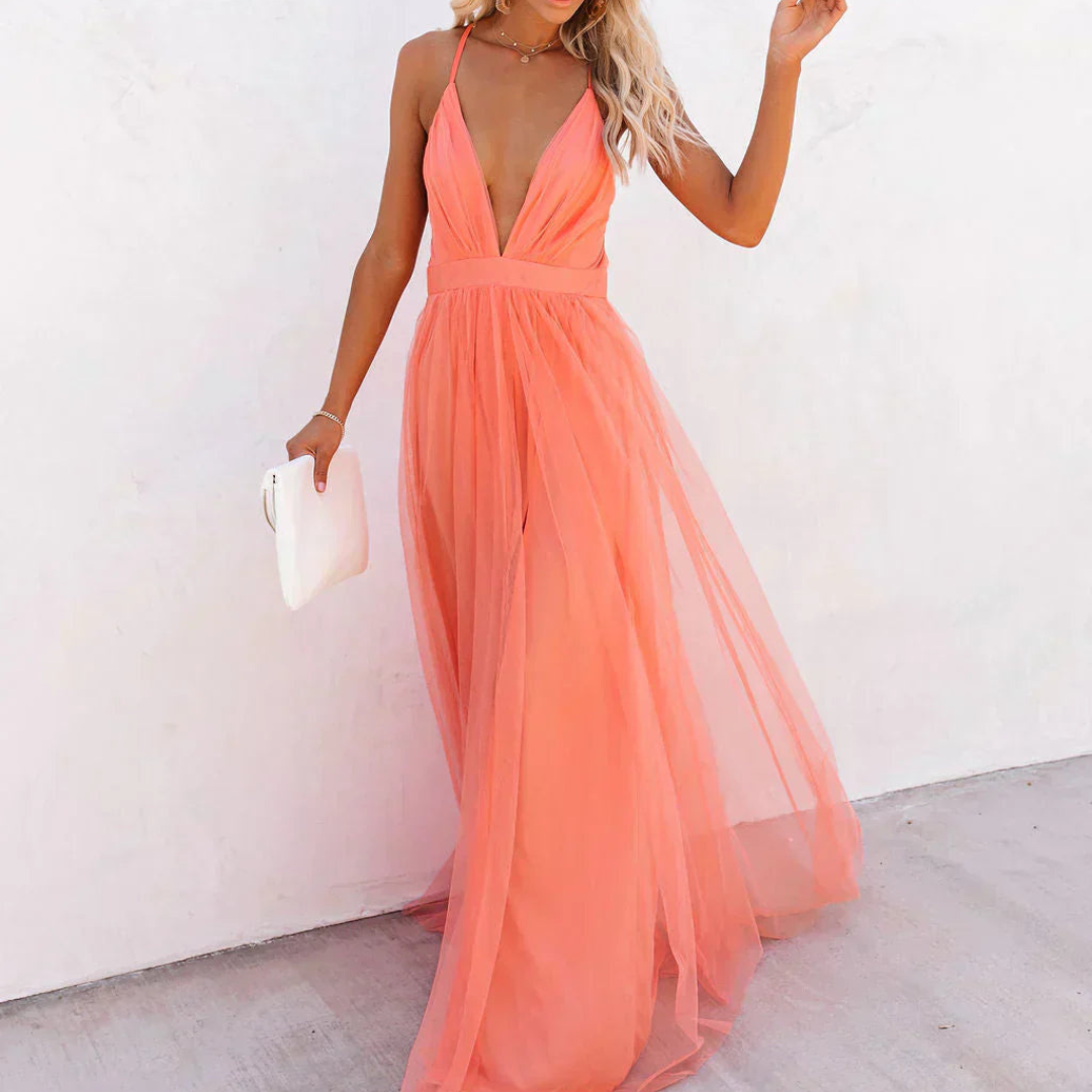 Robe Longue Femme Fluide Col V Dos Nu - PanierRoyale