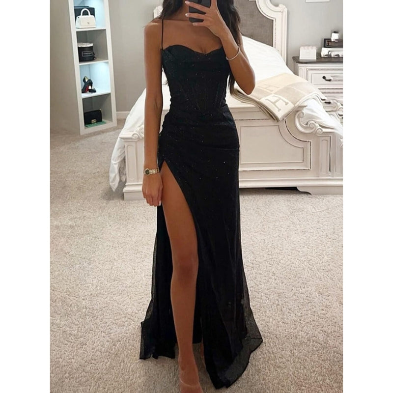 Robe de Soirée Élégante Longue avec Bretelles Délicates