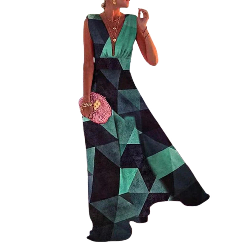 Robe Soirée Longue Col V Sans Manches Élégante Féminine