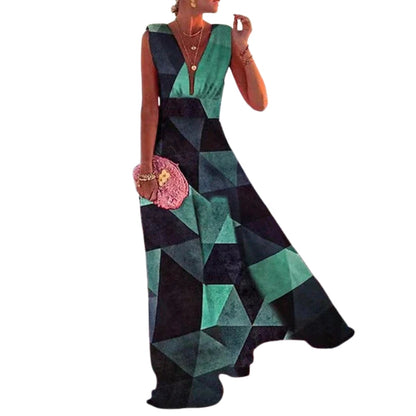 Robe Soirée Longue Col V Sans Manches Élégante Féminine