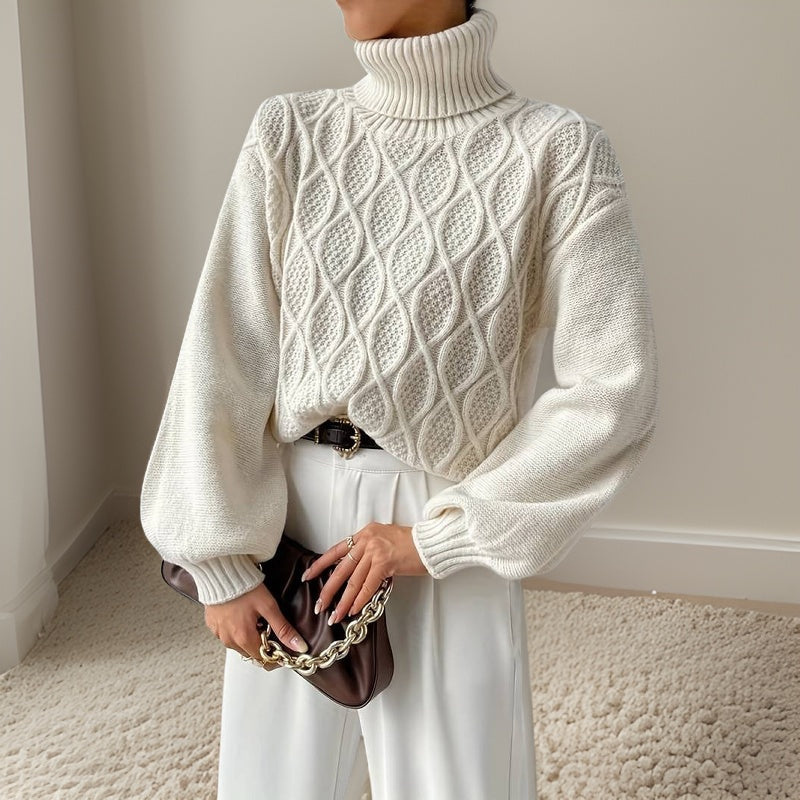 Pull Femme Col Roulé Tricoté Blanc → Pull Femme Col Rond Chaud et Doux - PanierRoyale