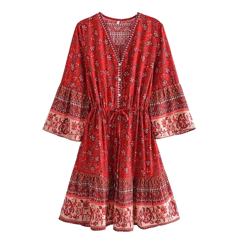 Robe Longue Manches Col V Élégante - PanierRoyale