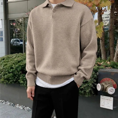Pull Homme Classique en Tricot avec Col Rond et Boutons