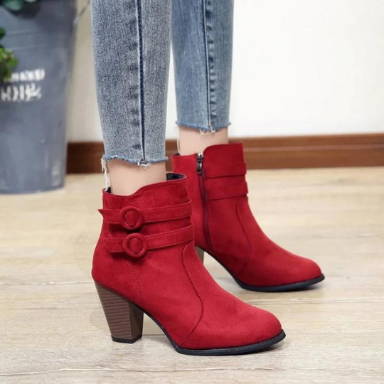 Bottines Femme Talon Haut à Boucle et Fermeture Éclair