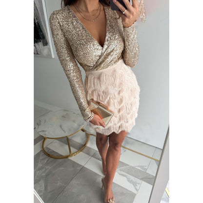 Robe de Soirée Courte et Glamour avec Frange Féminine