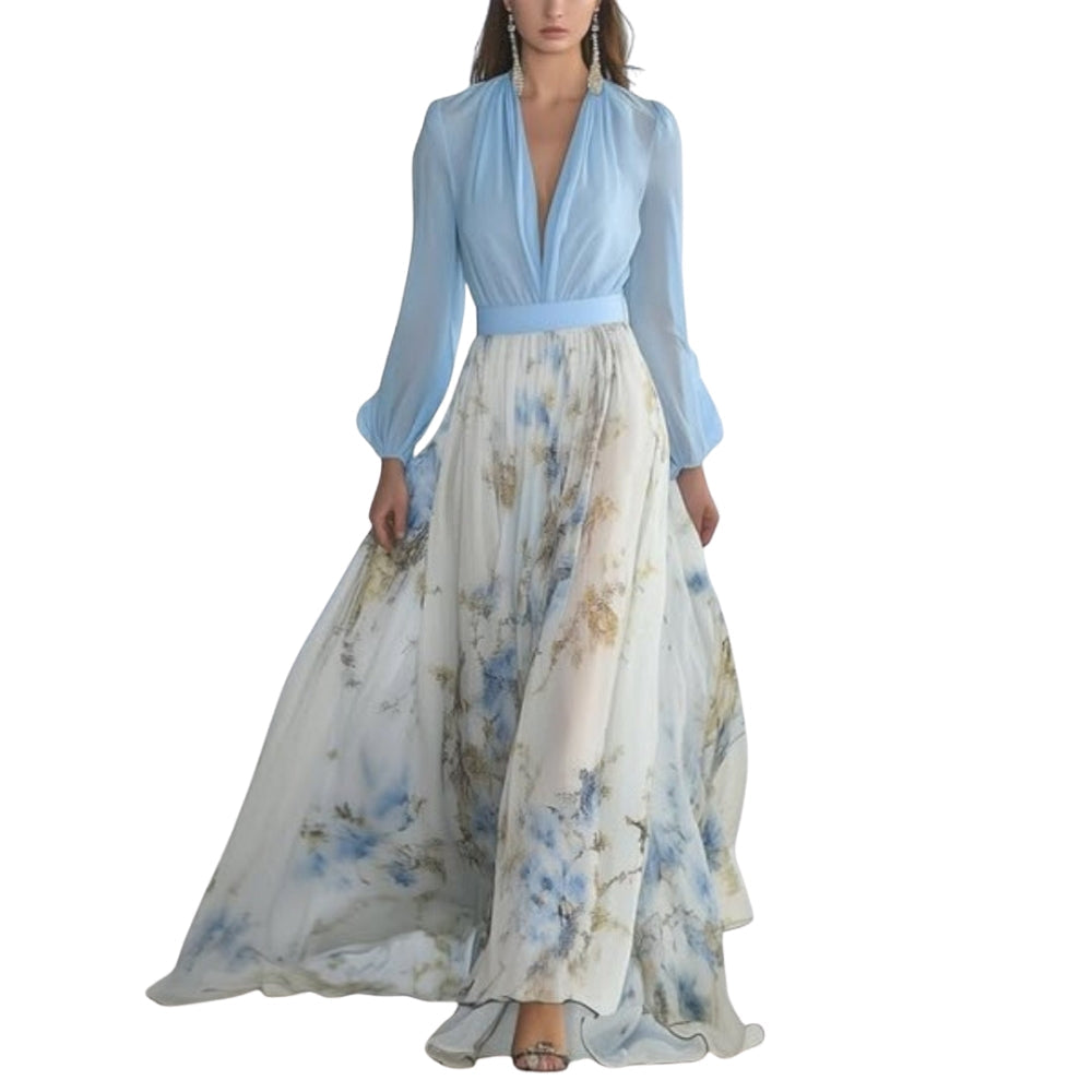 Robe Femme Fleurs Élégante Manches Longues - PanierRoyale
