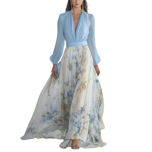 Robe Femme Fleurs Élégante Manches Longues - PanierRoyale