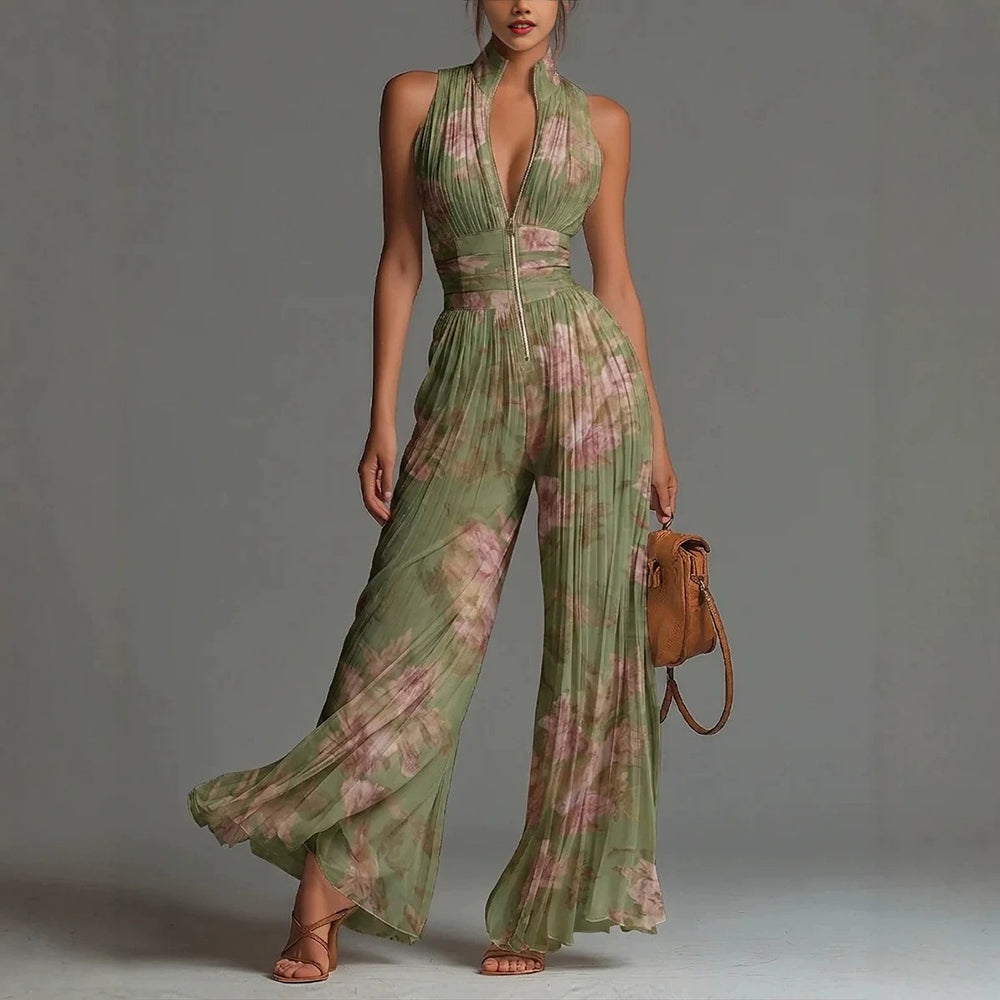 Combinaison Femme Plissée Imprimé Floral Coupe Large - PanierRoyale
