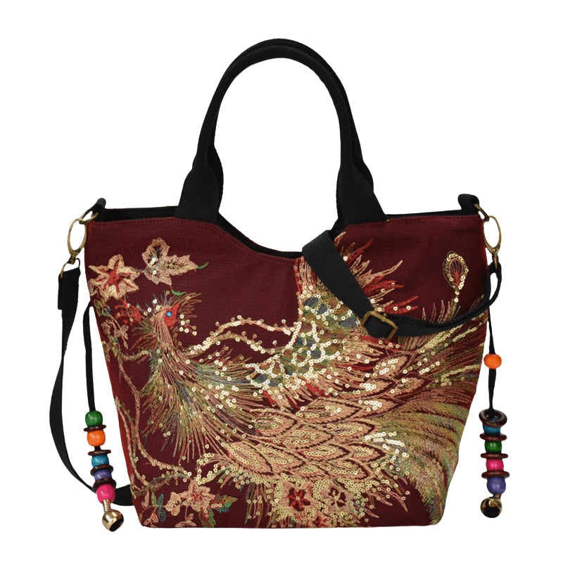 Sac à main en cuir brodé avec bretelle réglable - PanierRoyale