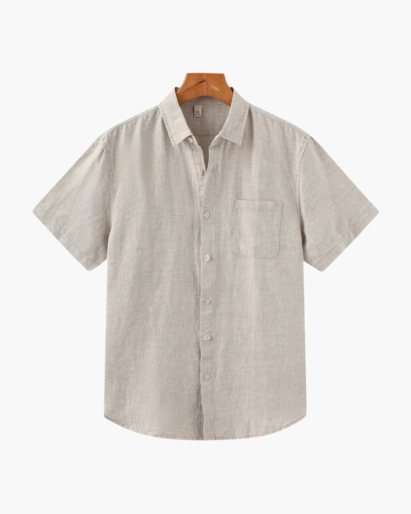 Chemise Homme Lin Coton Court Manches avec Poche Poitrine - BerlinGlamour