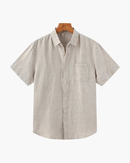 Chemise Homme Lin Coton Court Manches avec Poche Poitrine - BerlinGlamour