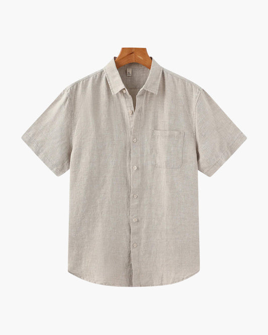 Chemise Homme Lin Coton Court Manches avec Poche Poitrine - BerlinGlamour