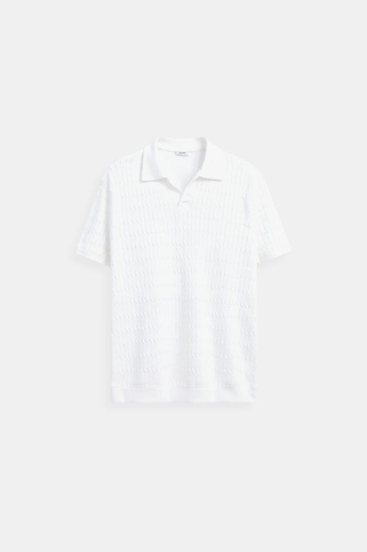 Chemise Poloshirt Blanc à Motif Texture - BerlinGlamour
