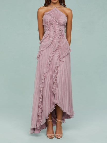 Robe Longue Femme Plissée Volants Asymétriques Fluides