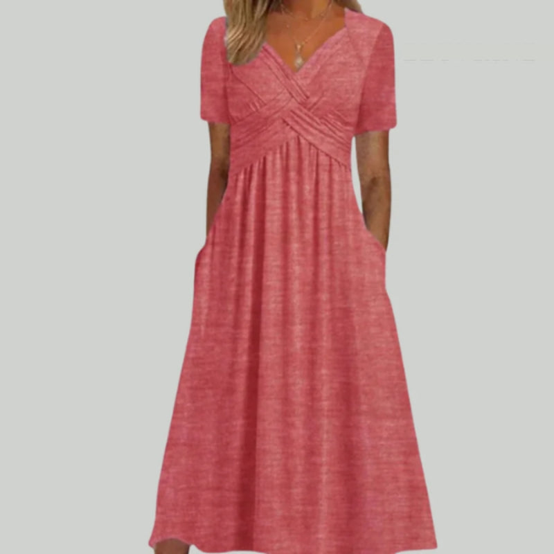 Robe de Soirée Élégante Manches Courtes Décolleté Plongeant