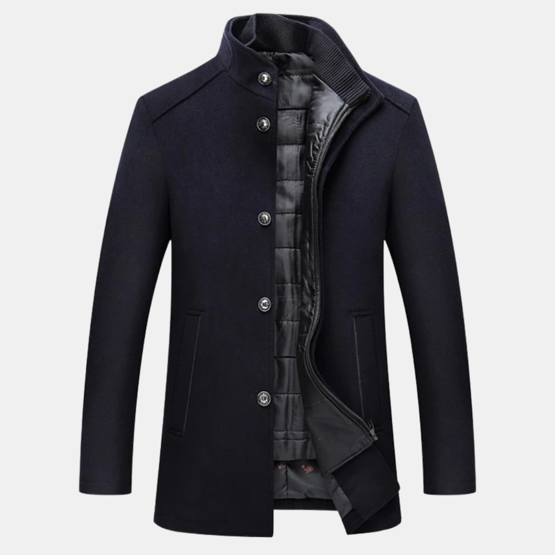 Manteau Homme Hiver au Col Montant en Laine