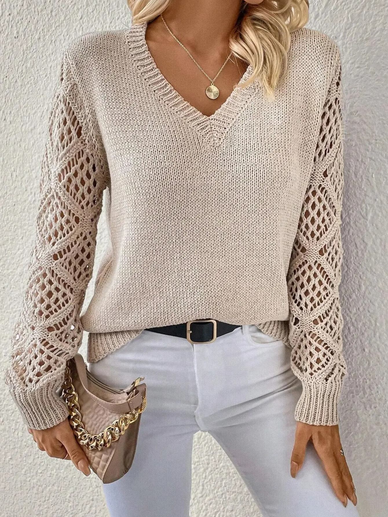 Pull Femme Léger Dentelle Col V Élégant - PanierRoyale