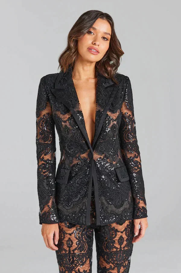 Costume Femme Luxe Pailleté Ensemble Blazers et Pantalons