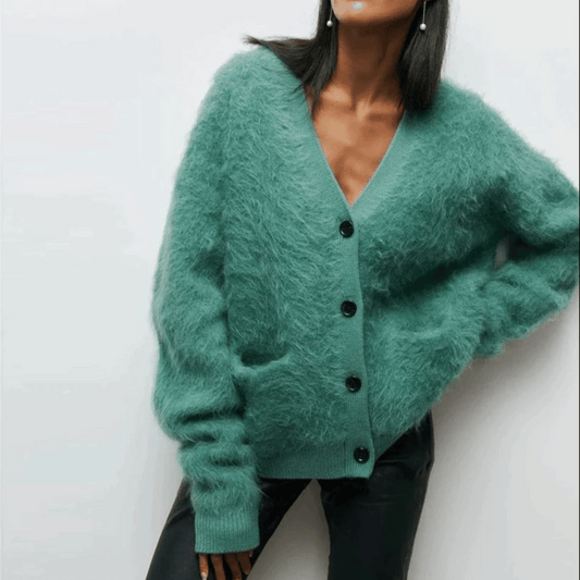 Cardigan Femme Col En V Doux et Confortable Hiver - PanierRoyale