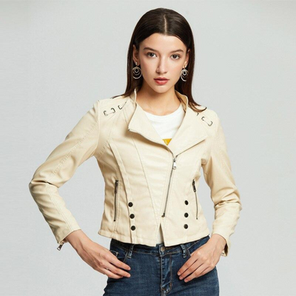 Blouson Moto Femme Noir Cuir Élégant - PanierRoyale
