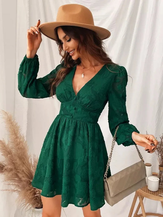 Guni™ – Robe Longue Femme Élégante en Dentelle Verte Confortable-1
