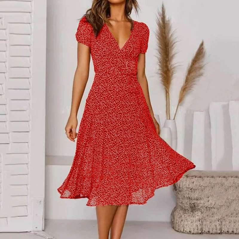 Robe Midi Imprimée Fleurs Élégante pour Soirées