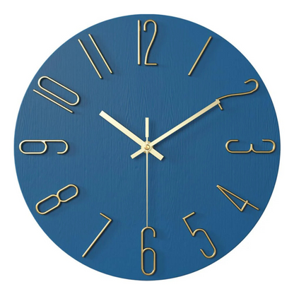 Horloge Murale Design Bois et Chiffres Dorés
