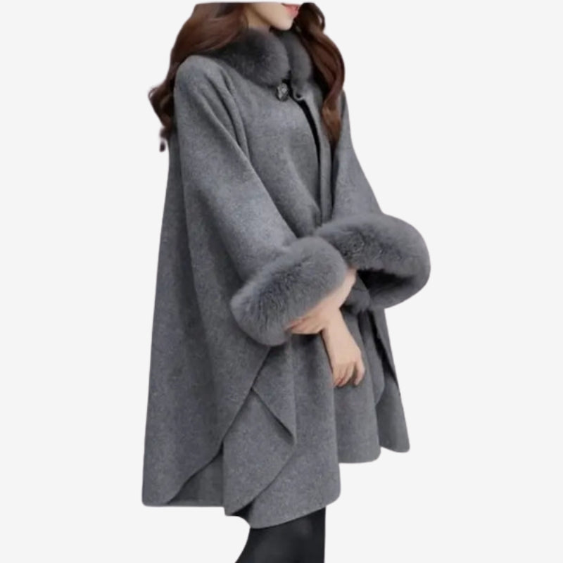 Veste capeline féminine à manches élargies avec col en faux fur - PanierRoyale