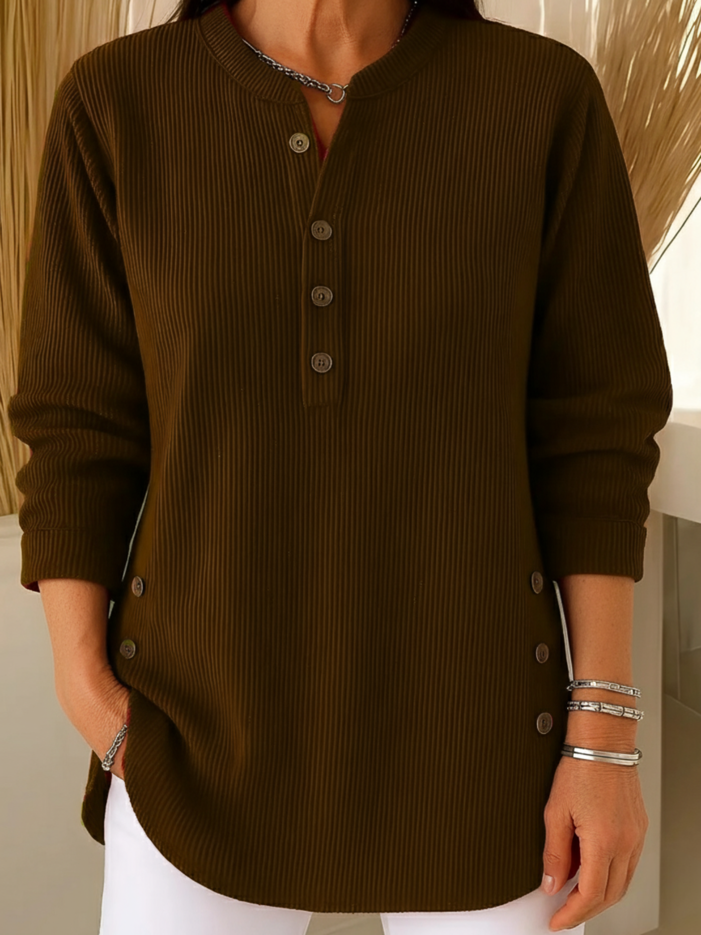 Pull Femme Tricot Boutons Doux Coupe Classique