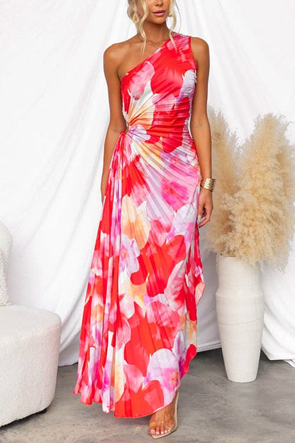 Robe Épaule Dévoilée Fleurs Élégante pour Soirée