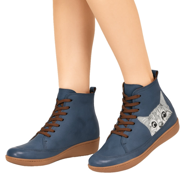 Bottines Femmes à Bout Rond en Cuir Noir Élégant
