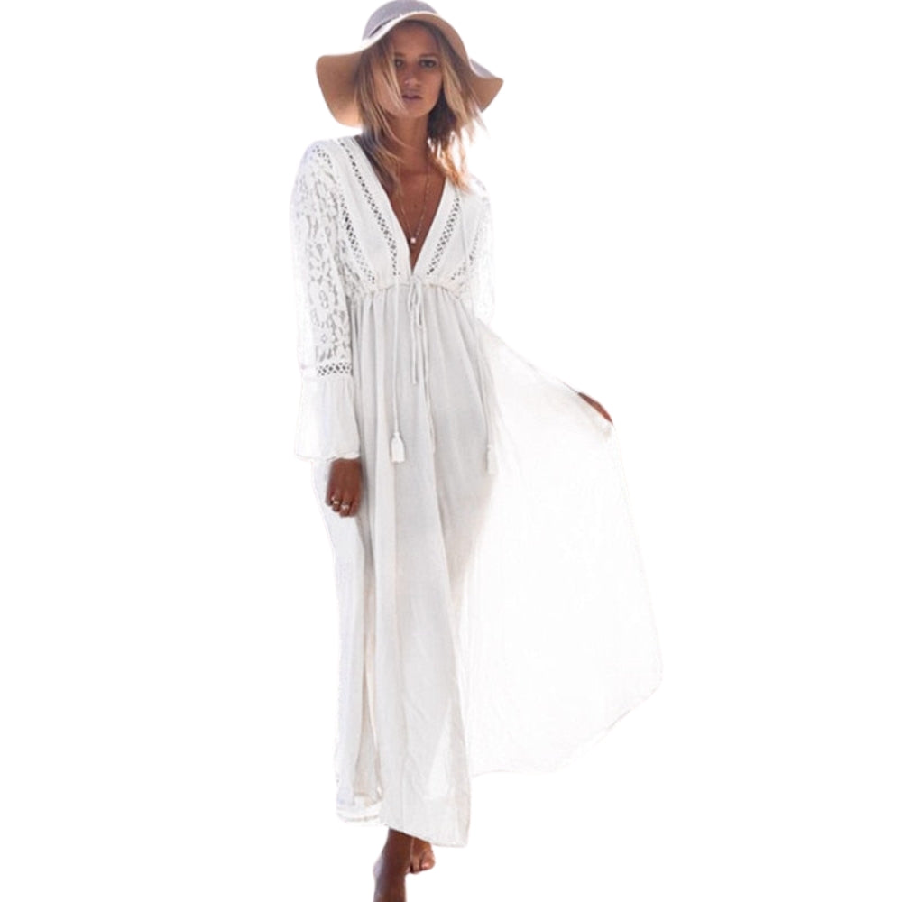Robe Chic à Manches Longues avec Col en V - PanierRoyale