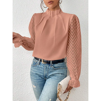 Blouse Femme Col Montant Manches Longues Élégante