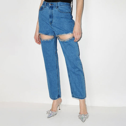 Jean Droit Couture avec Poches et Broderies Délicates - PanierRoyale