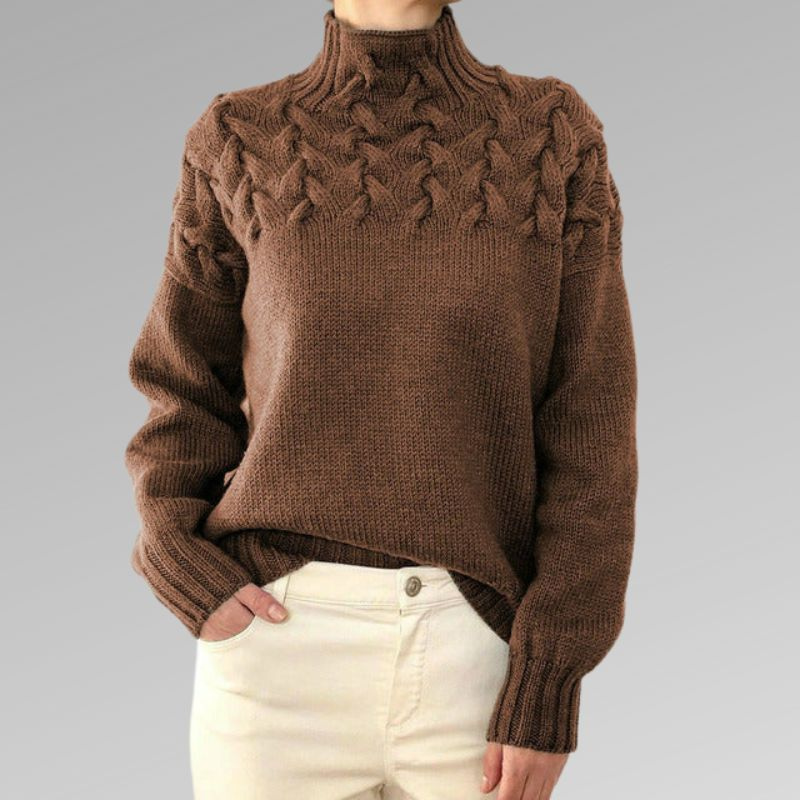 Pull Femme Laine Mérinos Brun Col Rond Élégant - PanierRoyale