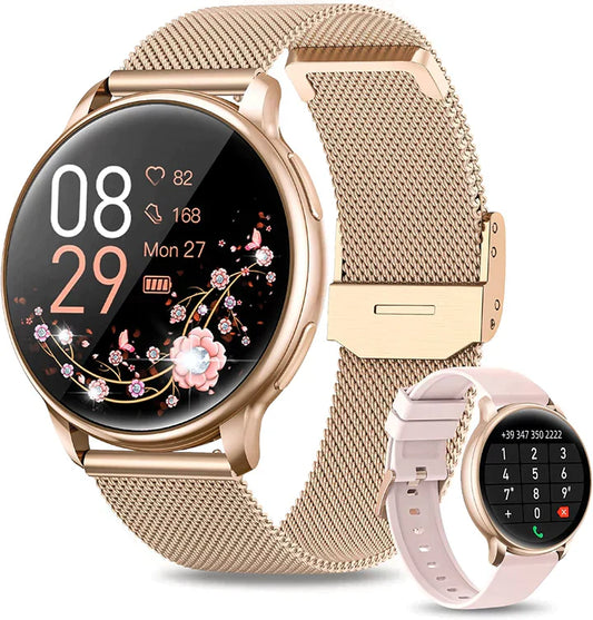 Montre Connectée Rose Or avec Bracelet Métal Raffiné - PanierRoyale