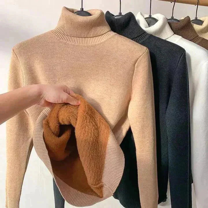 Pull Femme Hiver Chaud et Doux avec Fausse Fourrure Intérieure - PanierRoyale