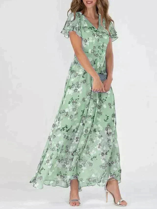 Robe Longue Élégante Imprimée Fleurs, Coupe Droite et Fluidité Féminine