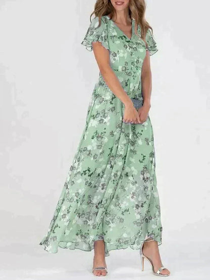 Robe Longue Élégante Imprimée Fleurs, Coupe Droite et Fluidité Féminine