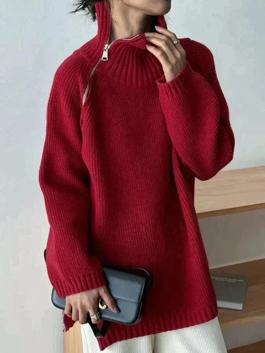 Pull Rouge Femme Col Montant Chic et Doux - PanierRoyale