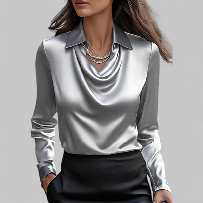 Blouse Femme Satin Décolleté Cascade Élégante