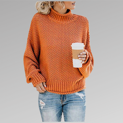 Pull Femme Tricot Orange Col Roulé Chaud - PanierRoyale