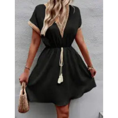 Robe Femme Élégante Mi-Longue avec Décolleté Plongeant