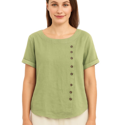 Blouse Femme Élégante Manches Courtes Boutons Avant