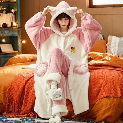 Pyjama Femme Hiver Doux et Confortable avec Capuche - PanierRoyale